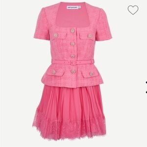 NWT SELF PORTRAIT PINK TWEED CHIFFON MINI BELTED DRESS!